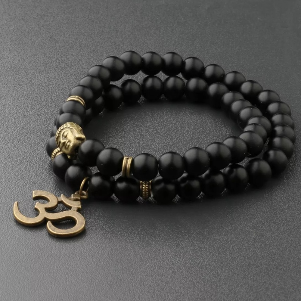 black 8mm obsidian or lava stone OM Bracelet - Picture 1 of 5